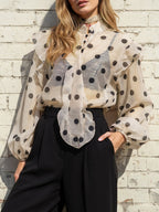 Leila | Loose Fit Long Sleeve Polka Dot Ruffle Blouse