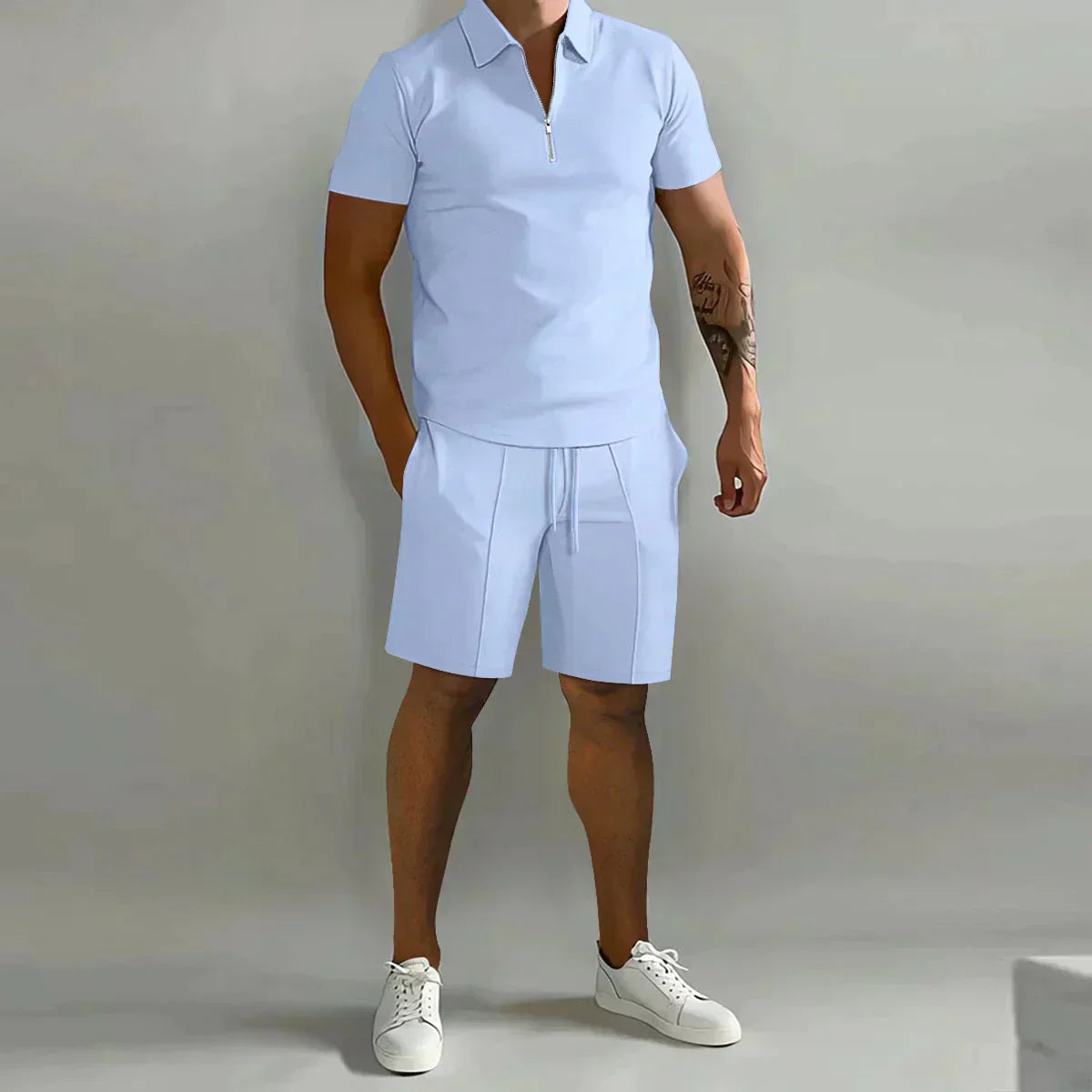 Levi | Relaxed Fit Zip Polo Shirt and Shorts Set