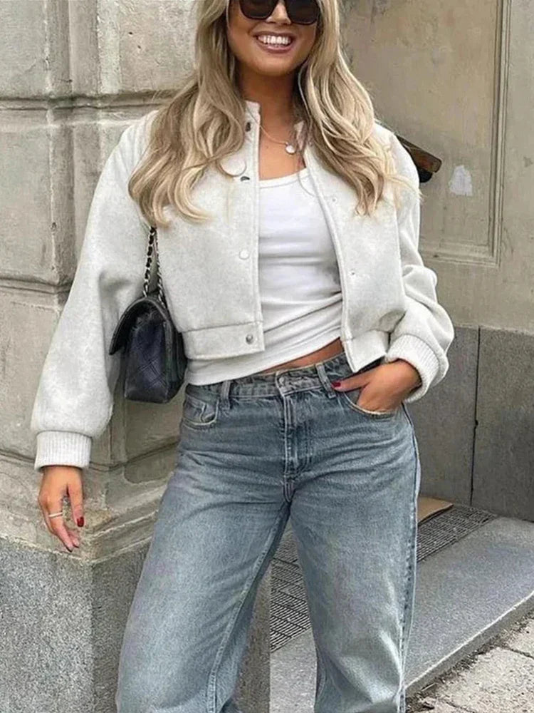 Lila | Cropped Button Front Bomber Jacket