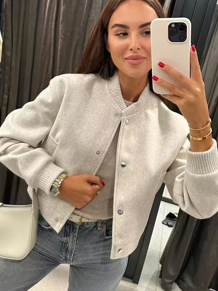 Lila | Cropped Button Front Bomber Jacket