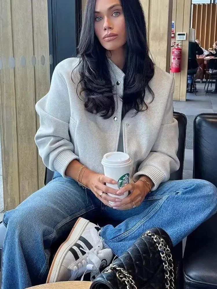 Lila | Cropped Button Front Bomber Jacket