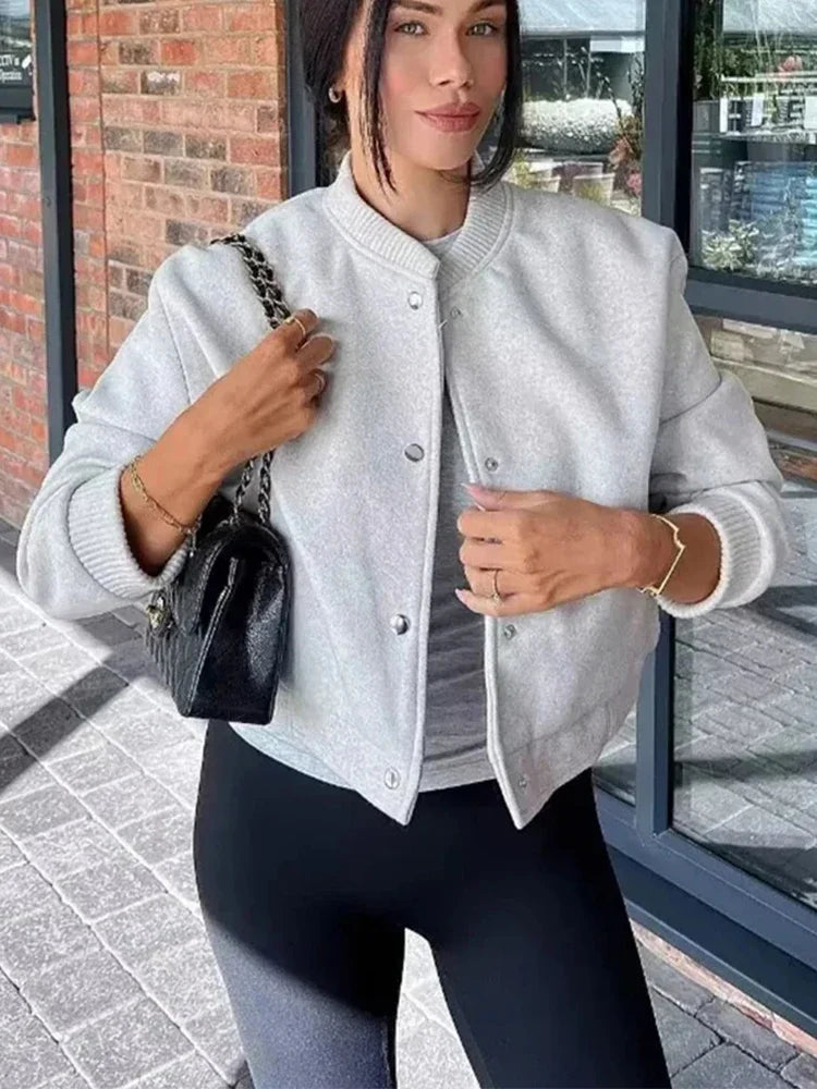 Lila | Cropped Button Front Bomber Jacket