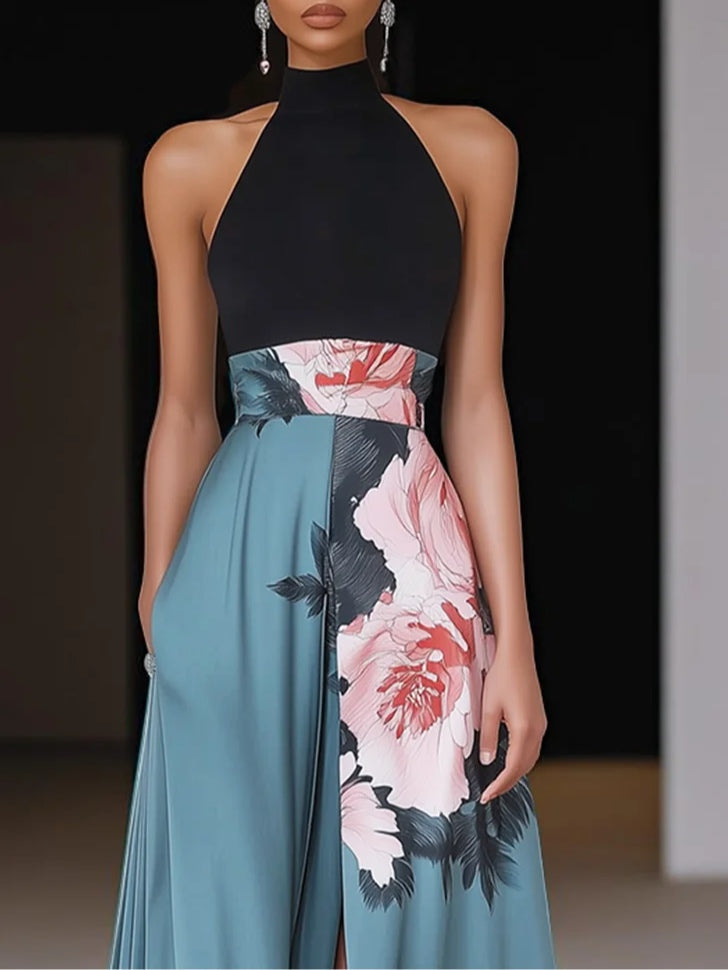 Linnea | Sleeveless A-Line Maxi Dress with Floral Print and Side Slit