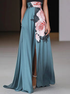 Linnea | Sleeveless A-Line Maxi Dress with Floral Print and Side Slit