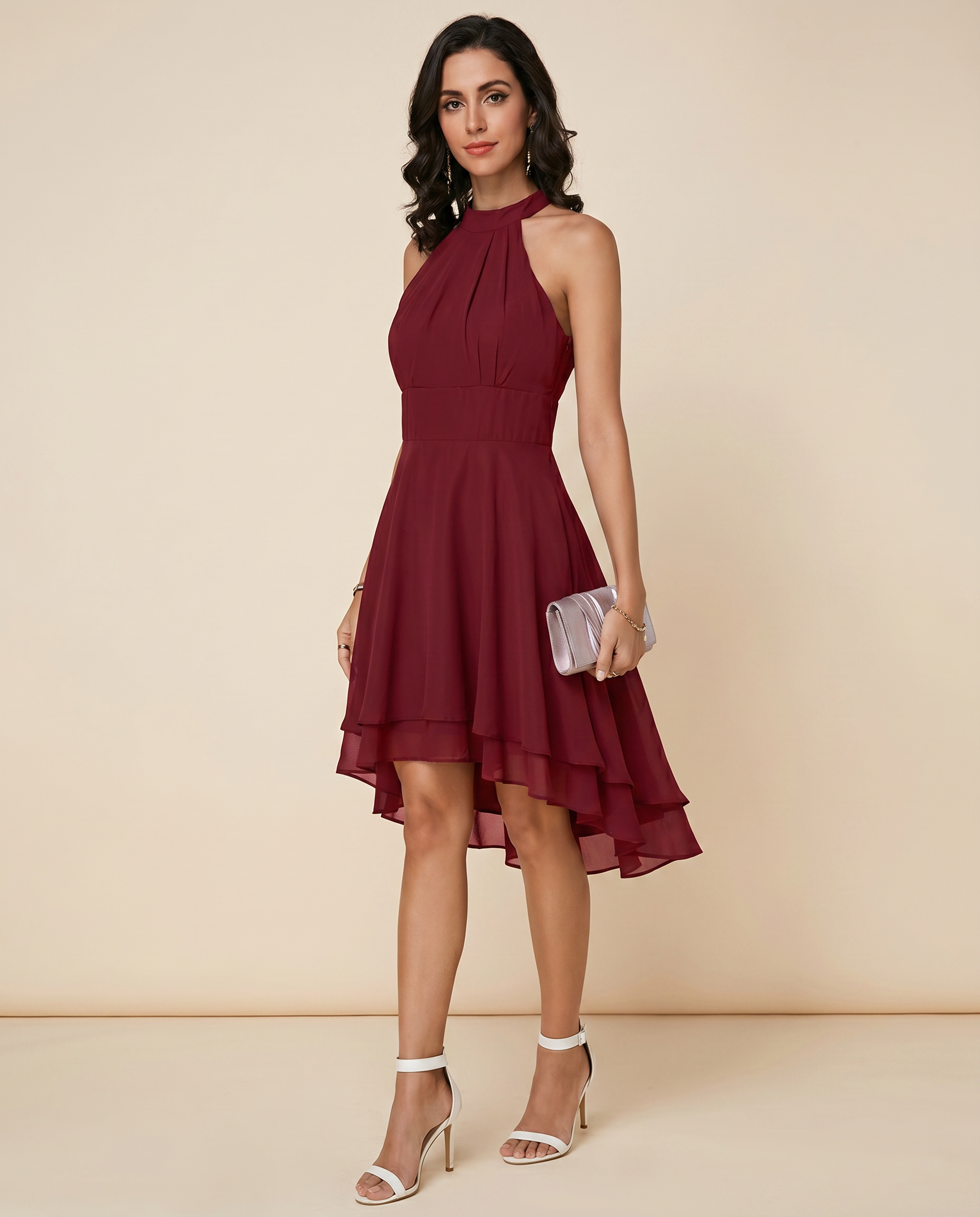 Liv | Sleeveless Halter Neck Midi Dress