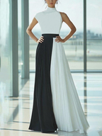 Livia | Loose Fit High Waist Pleated Mock Neck Maxi Dress