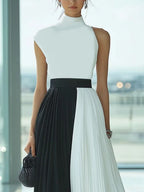 Livia | Loose Fit High Waist Pleated Mock Neck Maxi Dress