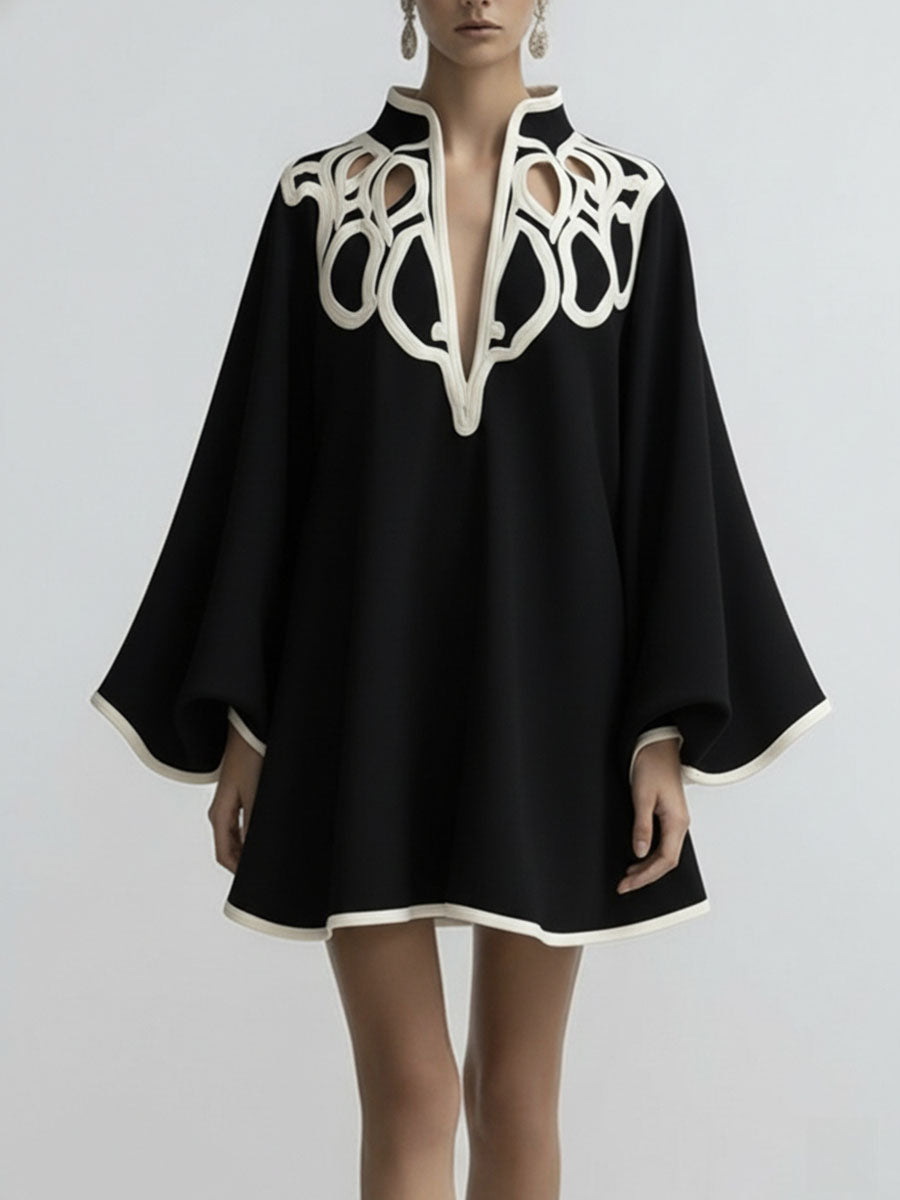 Lorelei | Loose Fit Mini Dress With Flared Sleeves And Stand Collar