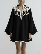 Lorelei | Loose Fit Mini Dress With Flared Sleeves And Stand Collar