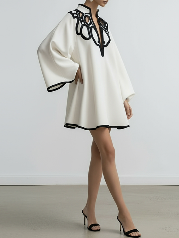 Lorelei | Loose Fit Mini Dress With Flared Sleeves And Stand Collar