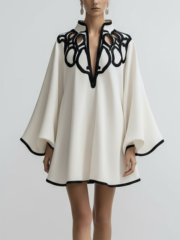 Lorelei | Loose Fit Mini Dress With Flared Sleeves And Stand Collar