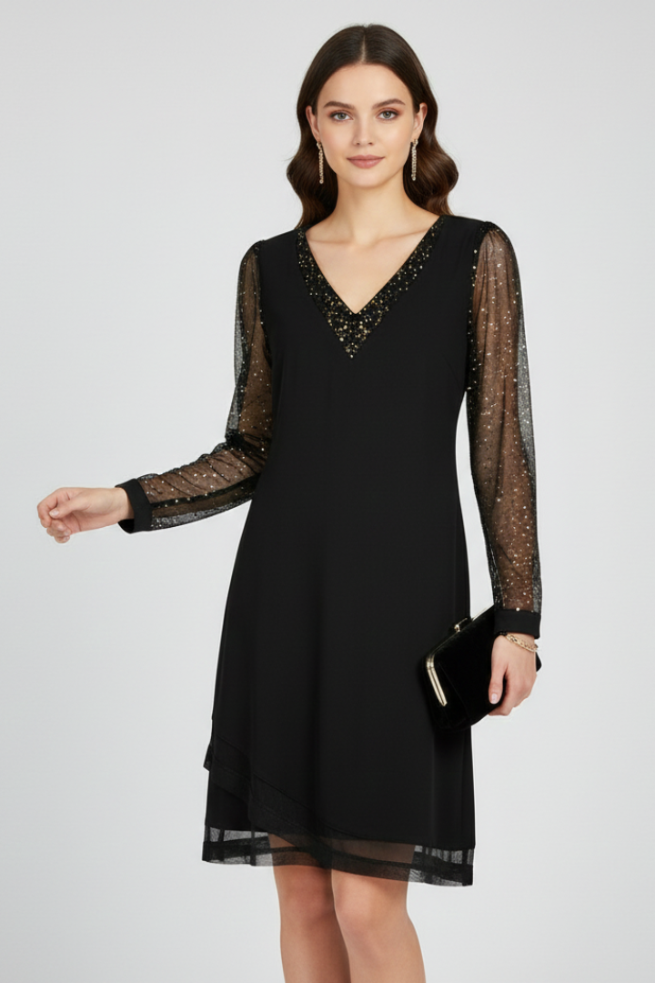 Lorelei | V-Neck Fit and Flare Dress with Sequin Sleeves