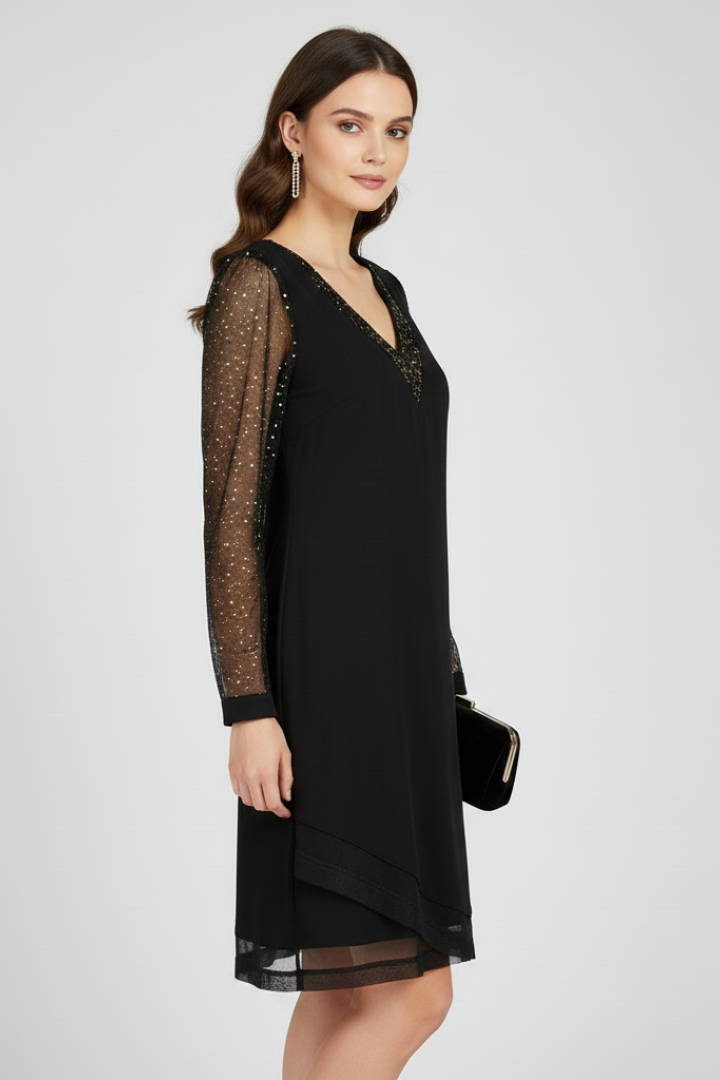 Lorelei | V-Neck Fit and Flare Dress with Sequin Sleeves