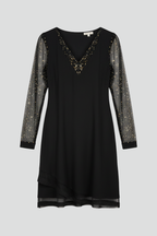 Lorelei | V-Neck Fit and Flare Dress with Sequin Sleeves