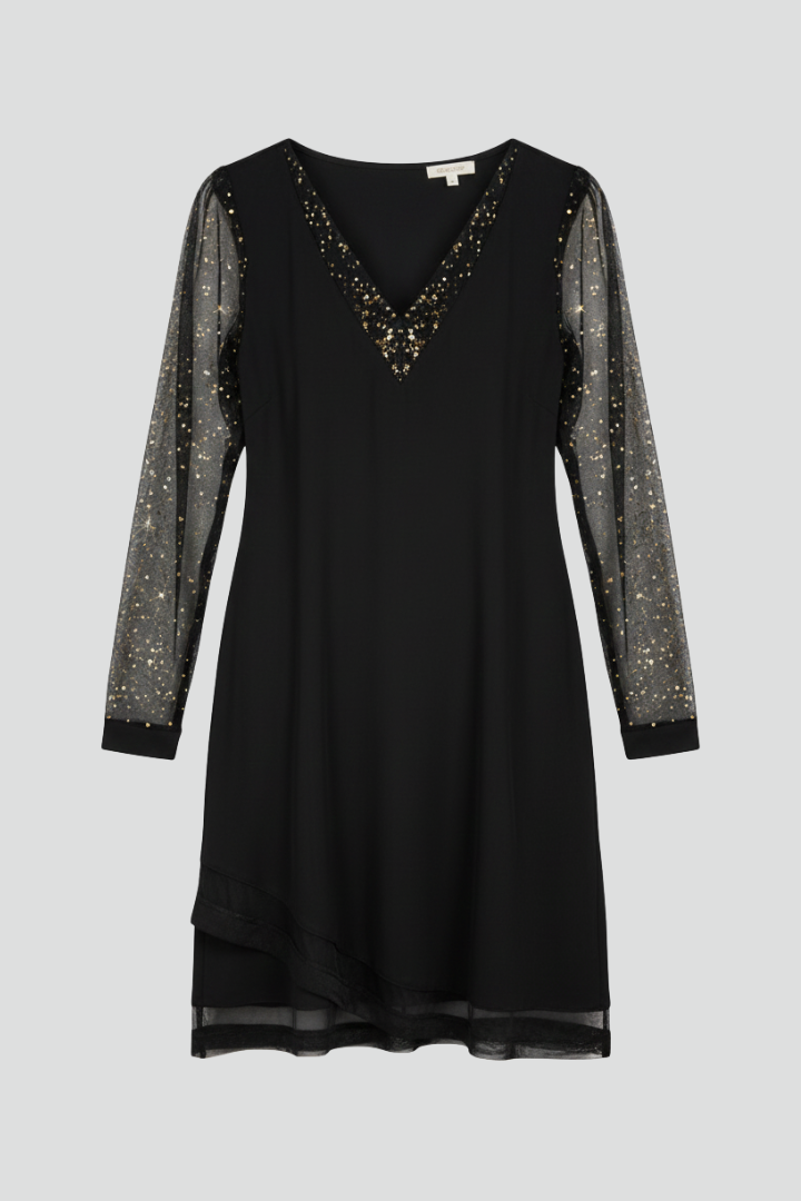 Lorelei | V-Neck Fit and Flare Dress with Sequin Sleeves