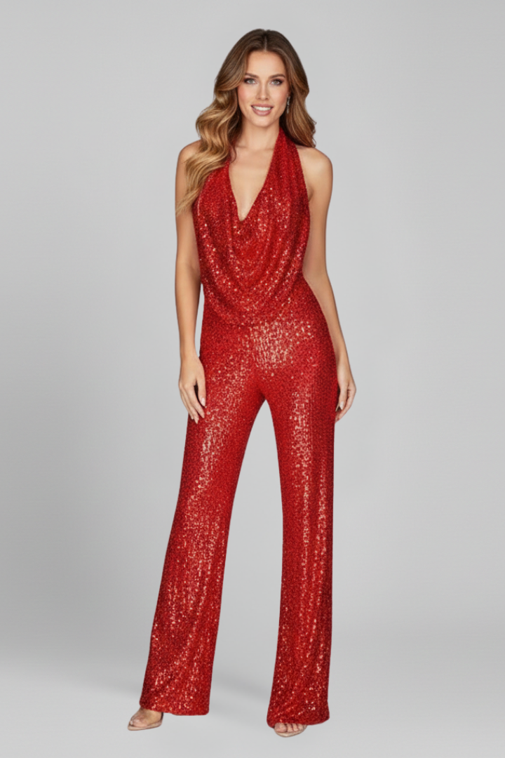 Lorena | Textured Halter Neck Wide-Leg Jumpsuit