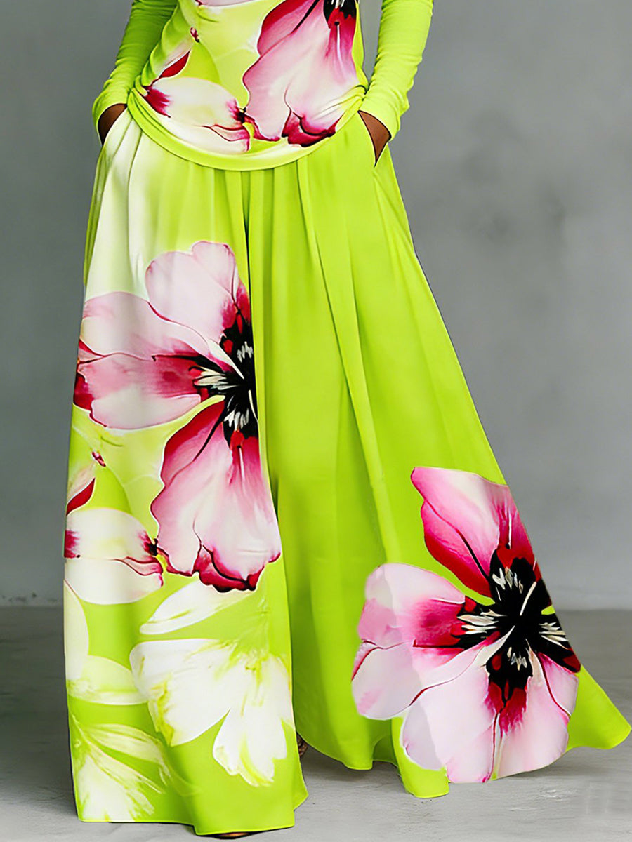 Loretta | High Waist Wide Leg Pleated Flower Print Pants