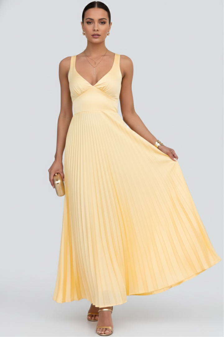 Luciana | V-Neck Pleated Maxi Dress