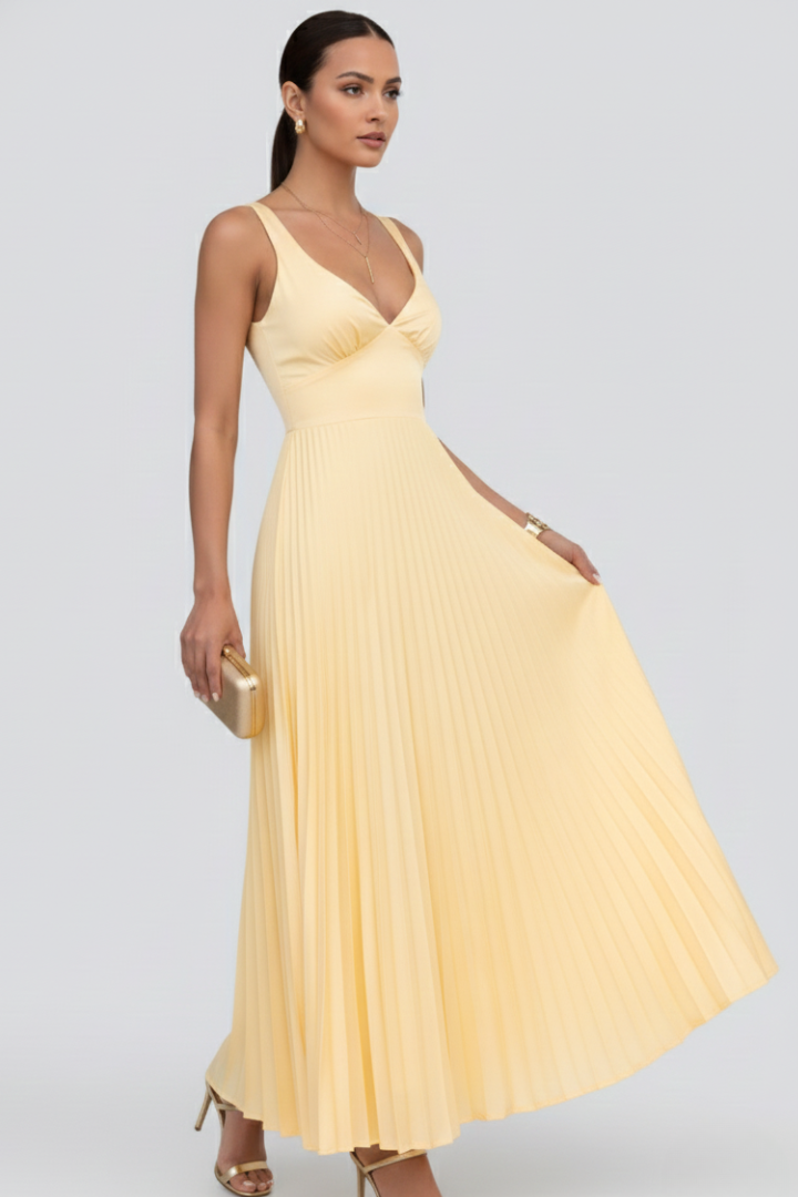 Luciana | V-Neck Pleated Maxi Dress
