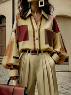 Lucy | Loose Fit Plaid Buttoned Lapel Blouse