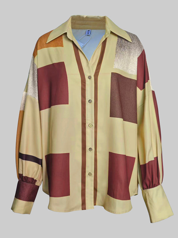 Lucy | Loose Fit Plaid Buttoned Lapel Blouse