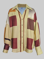 Lucy | Loose Fit Plaid Buttoned Lapel Blouse