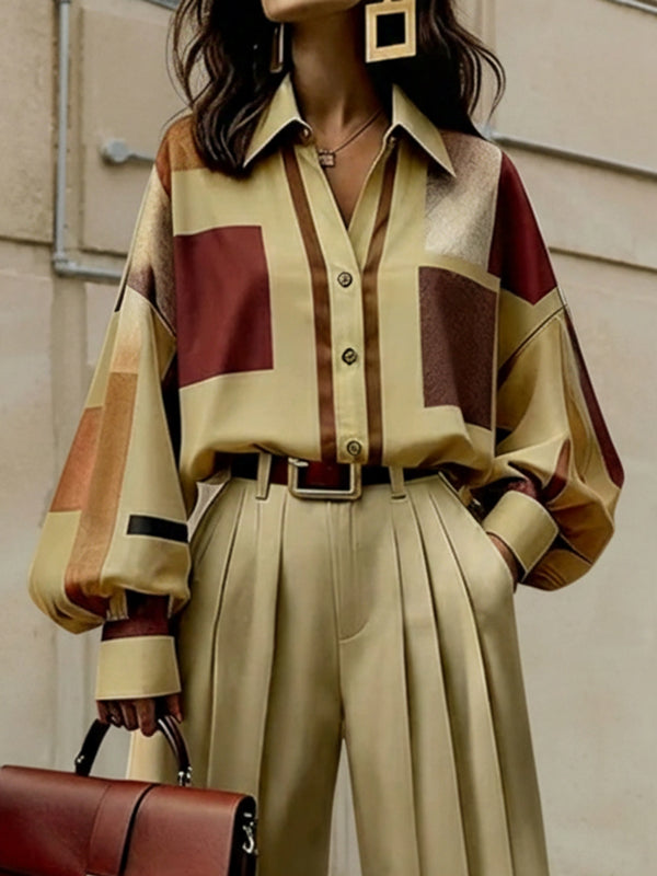 Lucy | Loose Fit Plaid Buttoned Lapel Blouse