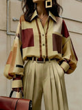 Lucy | Loose Fit Plaid Buttoned Lapel Blouse
