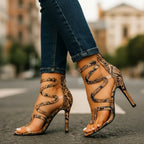 Madeleine | Strappy Snake Print High Heel Sandals
