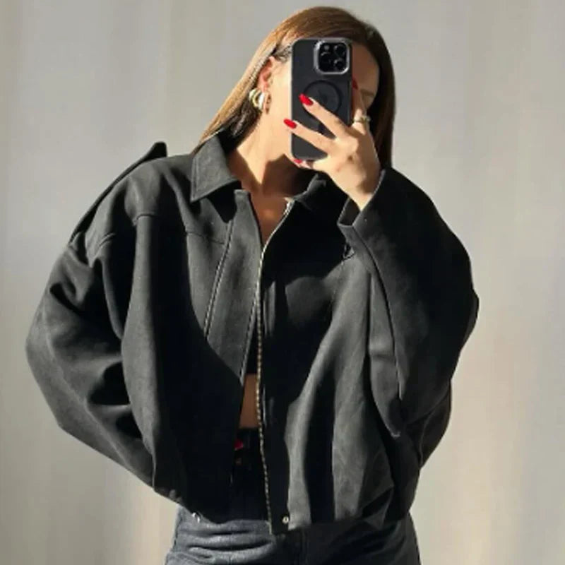 Mallory | Cropped Zip-Up Bomber Jacket