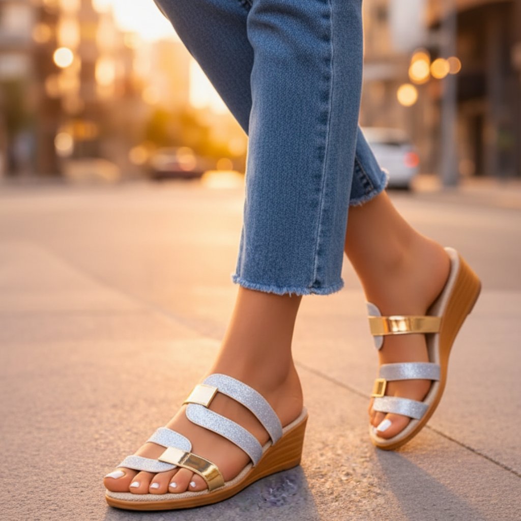 Marcella | Slip-On Orthopedic Sandals with Glitter Straps