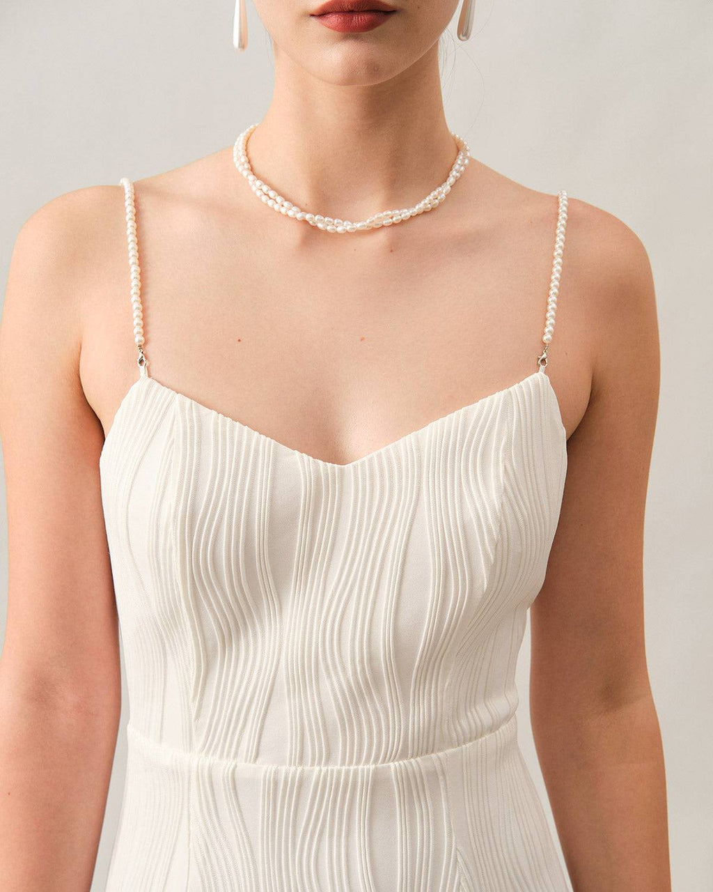 Mariana | Textured Pearl Strap Wedding Guest Midi Dress