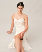 Mariana | Textured Pearl Strap Wedding Guest Midi Dress