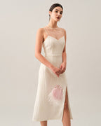 Mariana | Textured Pearl Strap Wedding Guest Midi Dress