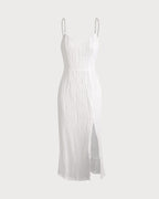 Mariana | Textured Pearl Strap Wedding Guest Midi Dress