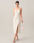 Mariana | Textured Pearl Strap Wedding Guest Midi Dress