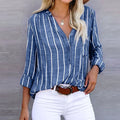 Marina | Relaxed Fit Striped Long Sleeve Button Top