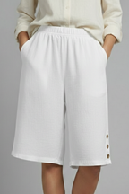 Martina | Elastic Waist Wide Leg Button Shorts
