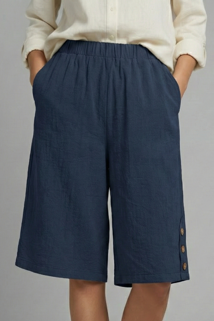 Martina | Elastic Waist Wide Leg Button Shorts