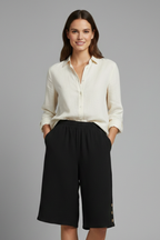Martina | Elastic Waist Wide Leg Button Shorts