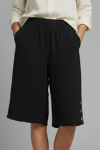 Martina | Elastic Waist Wide Leg Button Shorts
