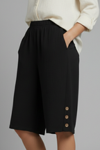Martina | Elastic Waist Wide Leg Button Shorts
