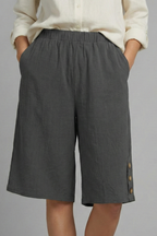 Martina | Elastic Waist Wide Leg Button Shorts