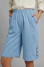 Martina | Elastic Waist Wide Leg Button Shorts