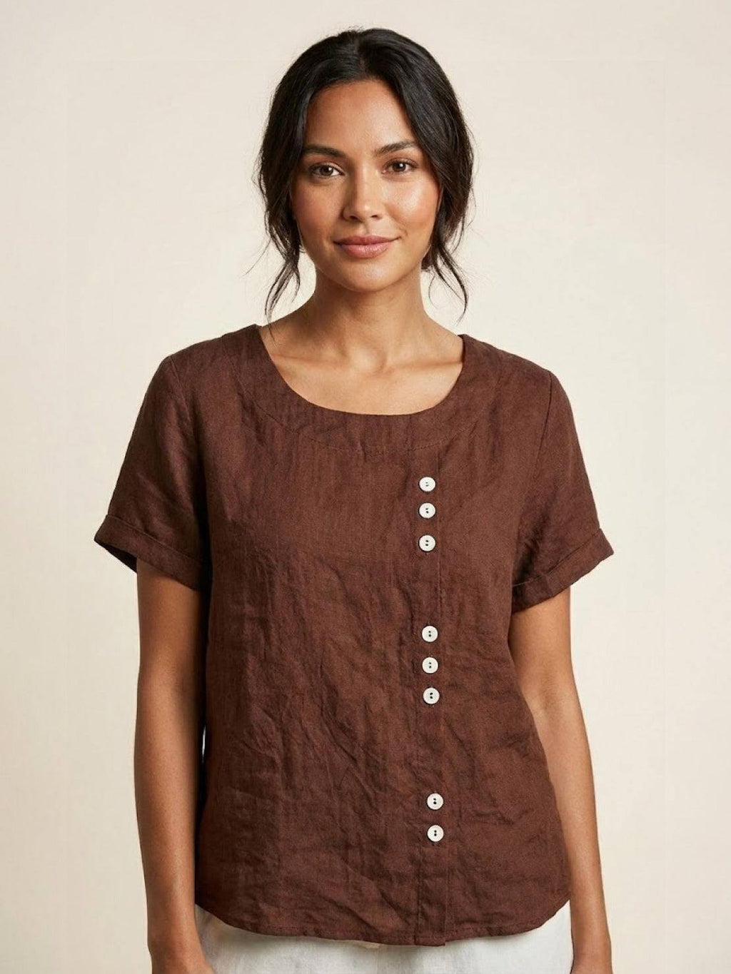 Matilda | Relaxed Fit Round Neck Button Blouse