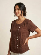 Matilda | Relaxed Fit Round Neck Button Blouse