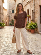 Matilda | Relaxed Fit Round Neck Button Blouse