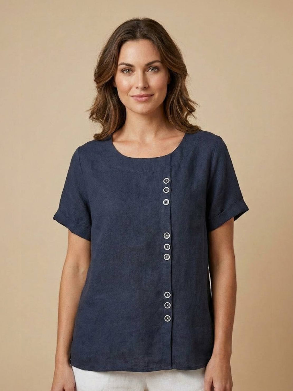 Matilda | Relaxed Fit Round Neck Button Blouse