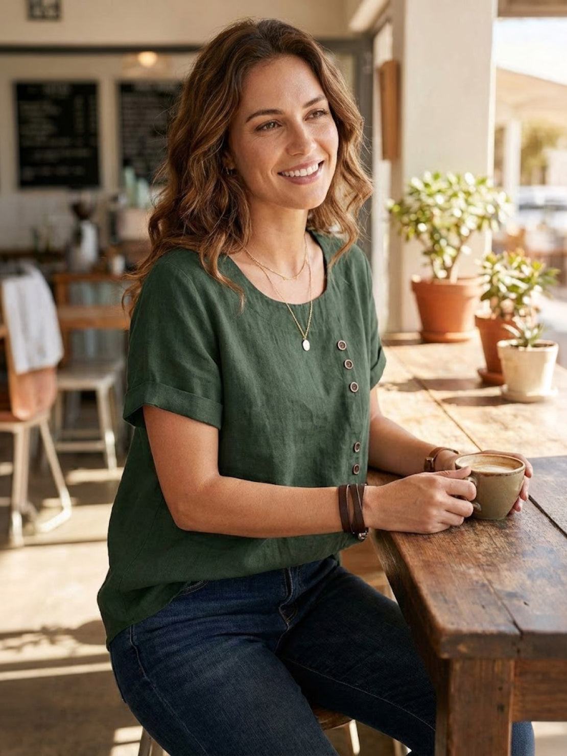 Matilda | Relaxed Fit Round Neck Button Blouse