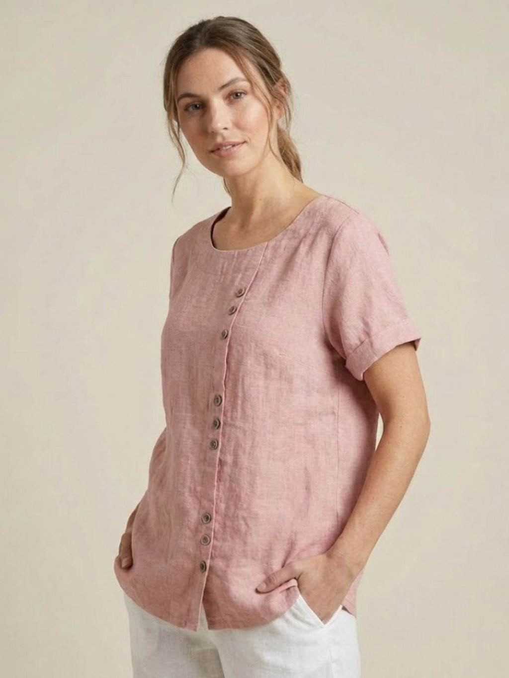 Matilda | Relaxed Fit Round Neck Button Blouse